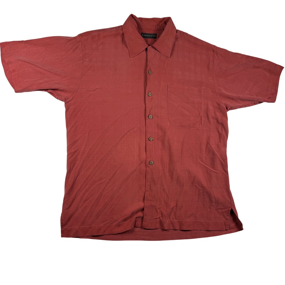 Baracuta Mens Silk Short Sleeve Button Up Shirt Size M Rust Red Textured Camp - Picture 1 of 9
